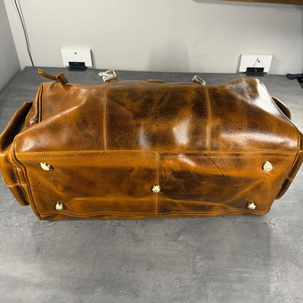 Denver Leather Craft Duffle Bag Large Brown Distressed Travel Weekend Luggage
